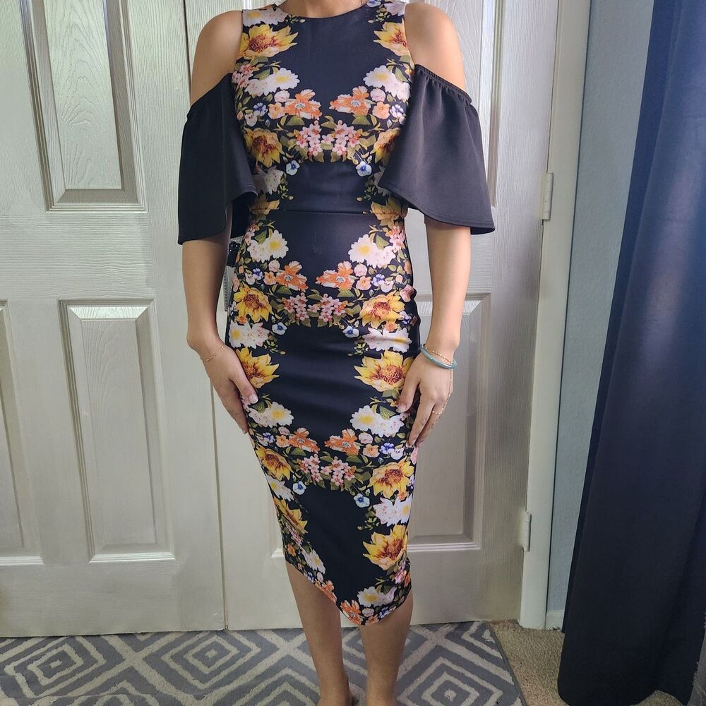 Asos Floral Dress with off shoulder Size 4